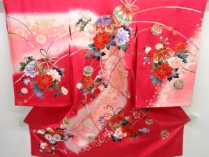 毬に花鳥模様子供着物